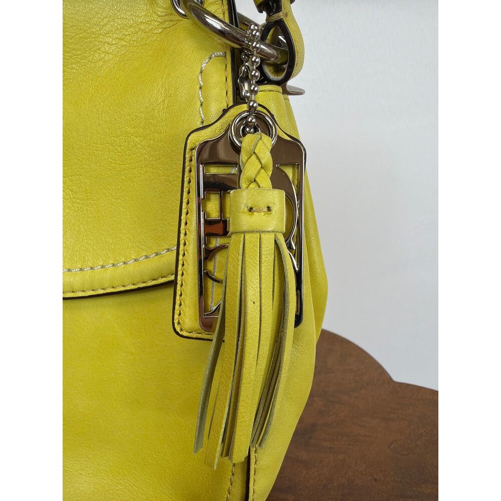 NWT Coach Yellow Leather Crossbody Bag Front Clasp Tassels Silver Hardware Purse - Picture 3 of 13